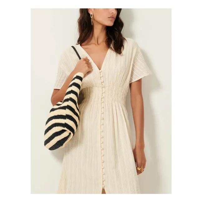 Galaposa Stripes Metallic Dress | Ecru
