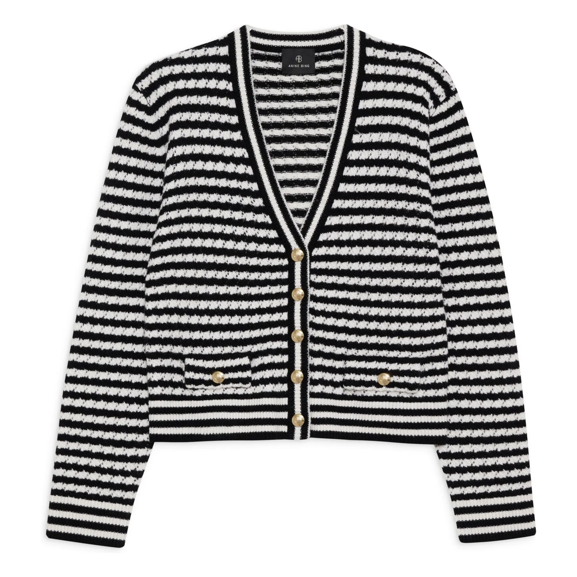 Anine Bing Black Gwen Merino Wool Stripe Vest