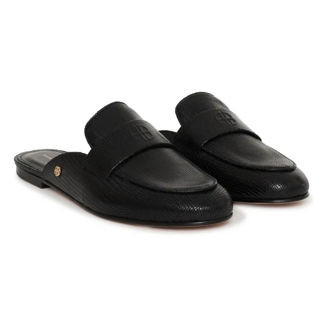Corrine Mules Piel repujada | Negro