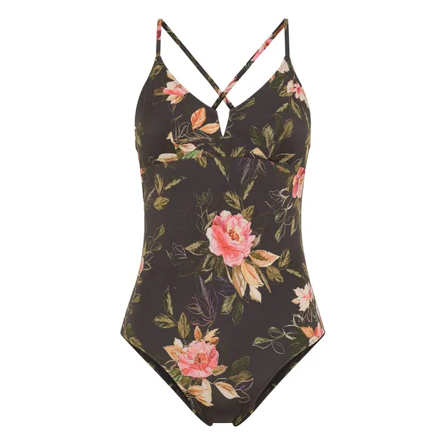 Bañador de una pieza con estampado Coral Spring | Negro