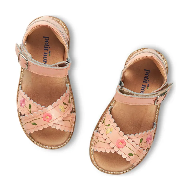Flower Embroidered Cross-over Scratch Sandals - Uniqua Collection | Pink