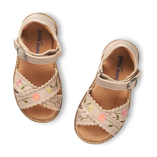 Flower Embroidered Cross-over Scratch Sandals - Uniqua Collection | Cream