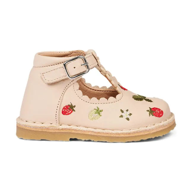 Strawberry embroidered T-Bar slingbacks - Uniqua Collection | Beige