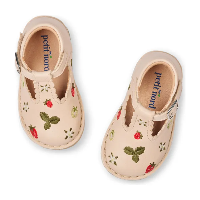 Strawberry embroidered T-Bar slingbacks - Uniqua Collection | Beige
