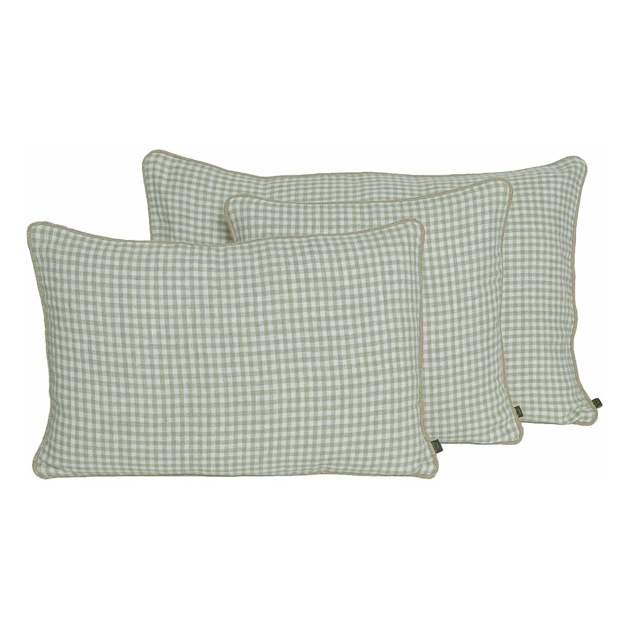 Haomy Almond Green Gingham Linen Cushion Cover Piana Ii