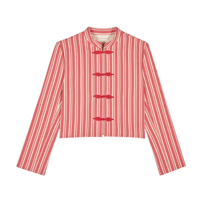 Pek Stripes Quilted Jacket | Red
