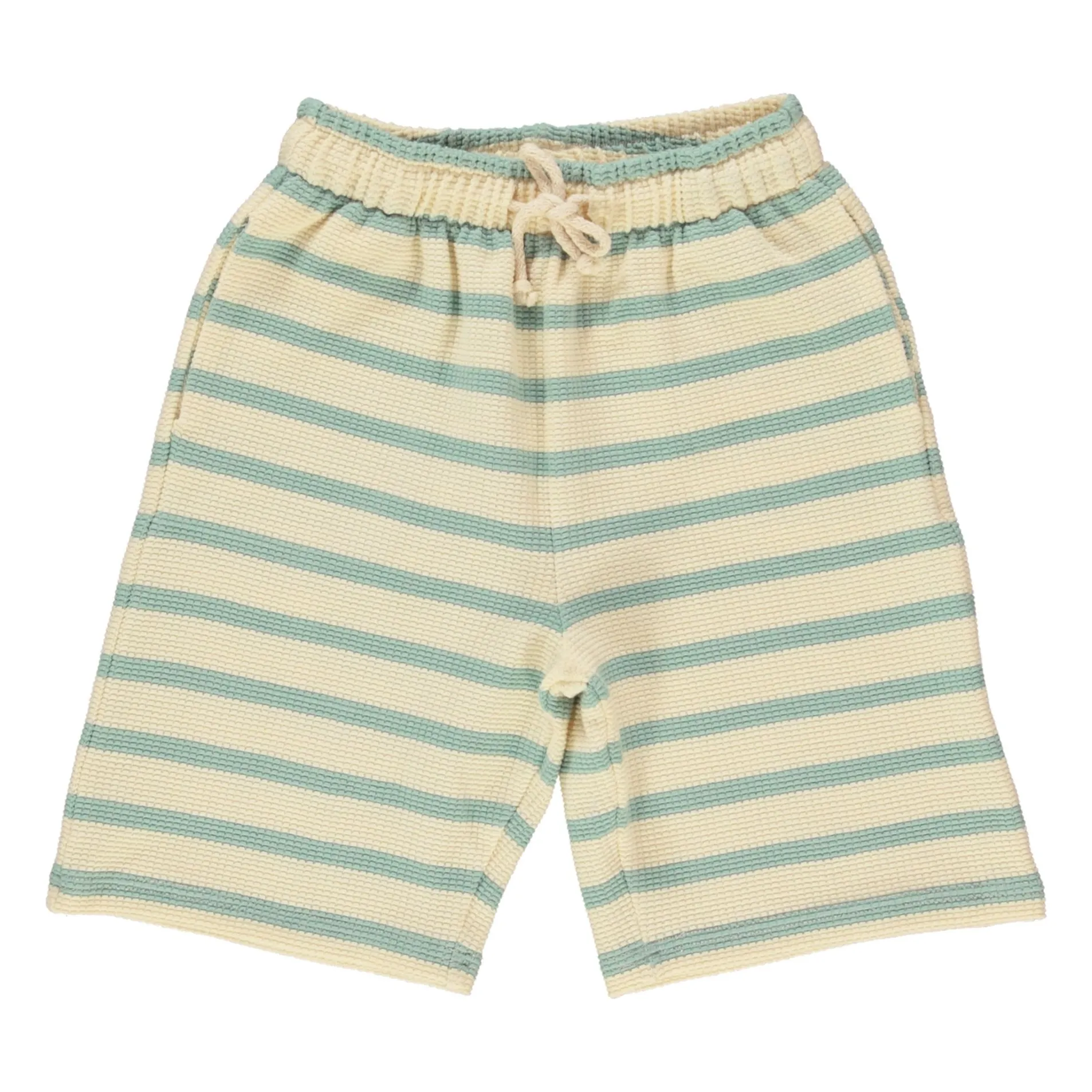 Bebe Organic Ecru Organic Cotton Striped Crochet Bermuda Shorts