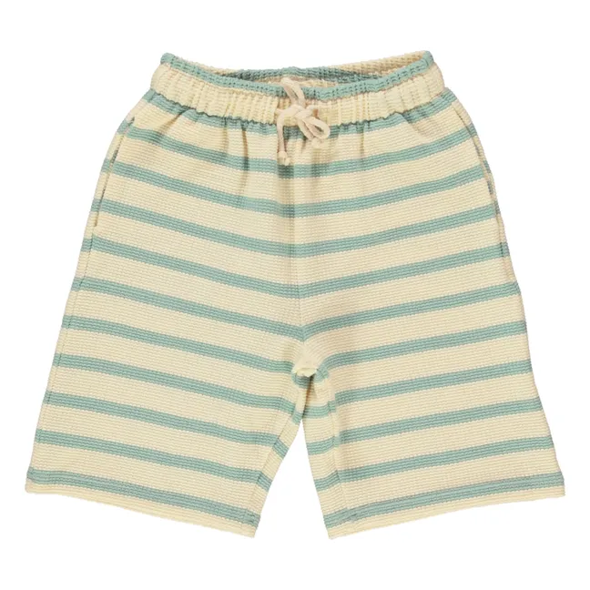 Organic Cotton Striped Crochet Bermuda Shorts | Ecru