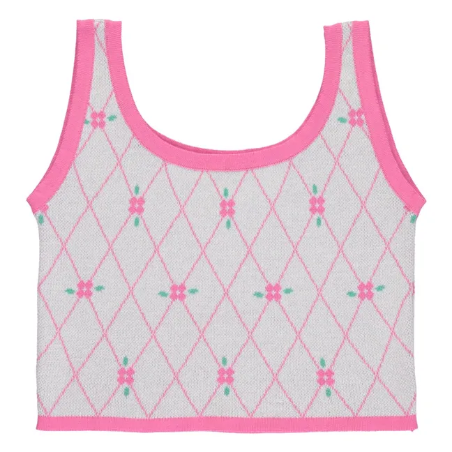 Top a fiori in cotone biologico | Fuscia