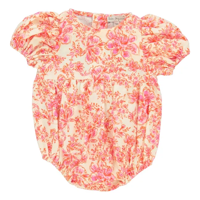 Barboteuse Fleurs Coton Bio | Corail
