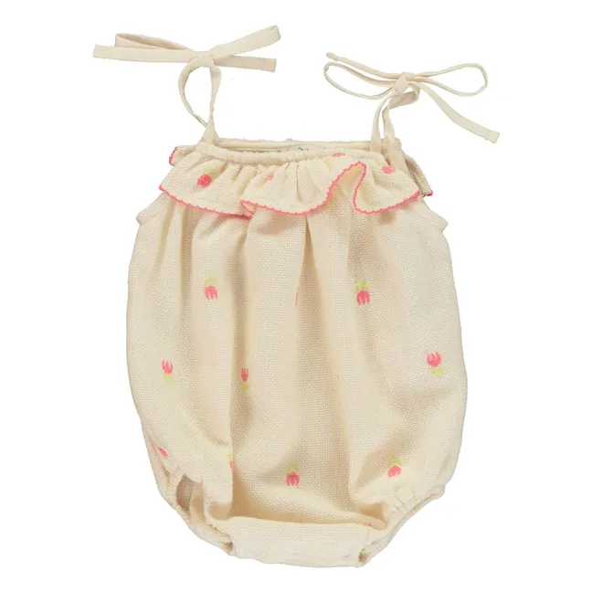 Tutina con bavaglino a tulipano in cotone biologico | Beige