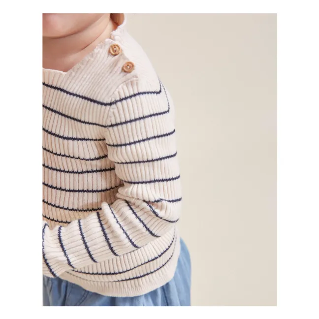 Pull Rayures Coton Bio | Ecru