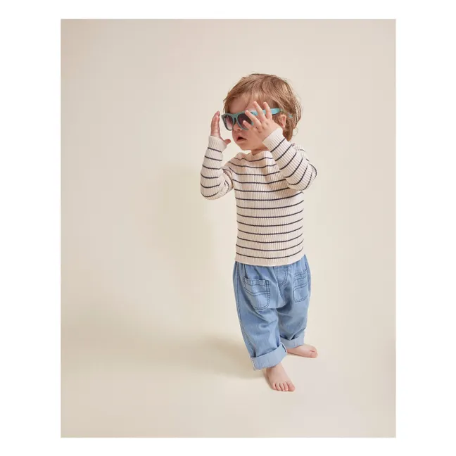 Pull Rayures Coton Bio | Ecru