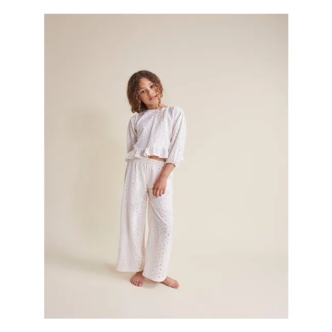 Blouse Manches 3/4 Broderie | Ivoire