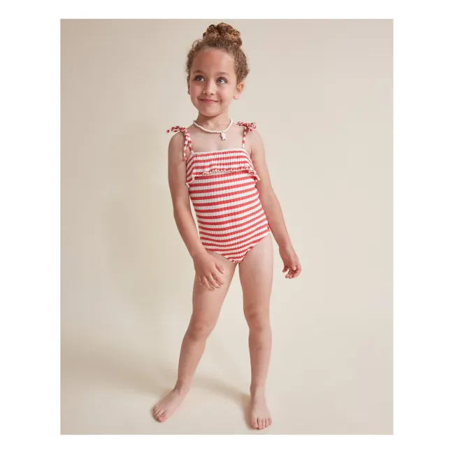 Maillot de Bain Côtelé Rayures Coton Bio | Rouge vermillon