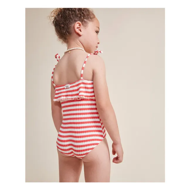 Maillot de Bain Côtelé Rayures Coton Bio | Rouge vermillon