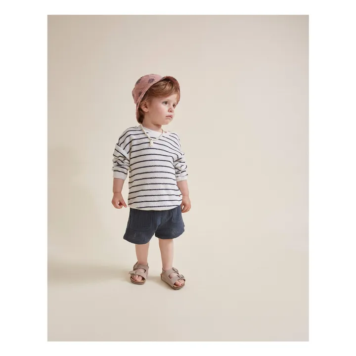 Sweat Terry Rayures Eponge Bébé Coton Bio | Bleu- Image produit n°1