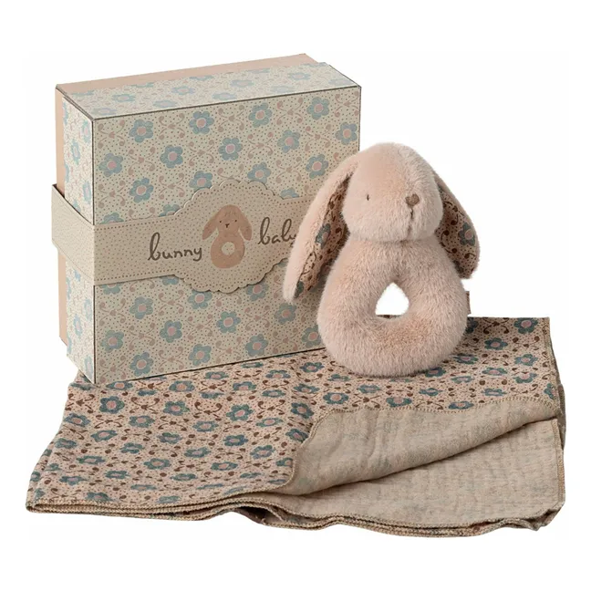 Geburtsset - Rassel Hase und Windel | Puderrosa