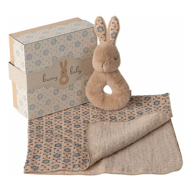 Coffret naissance - Hochet Lapin et lange | Nude