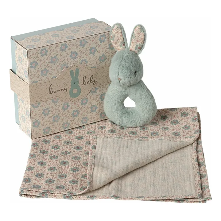 Coffret naissance - Hochet Lapin et lange | Vert Menthe- Image produit n°0