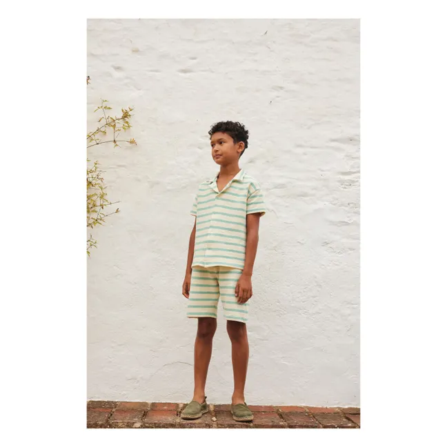 Organic Cotton Striped Crochet Bermuda Shorts | Ecru