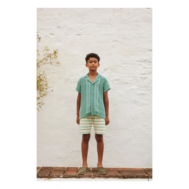 Organic Cotton Striped Crochet Bermuda Shorts | Ecru