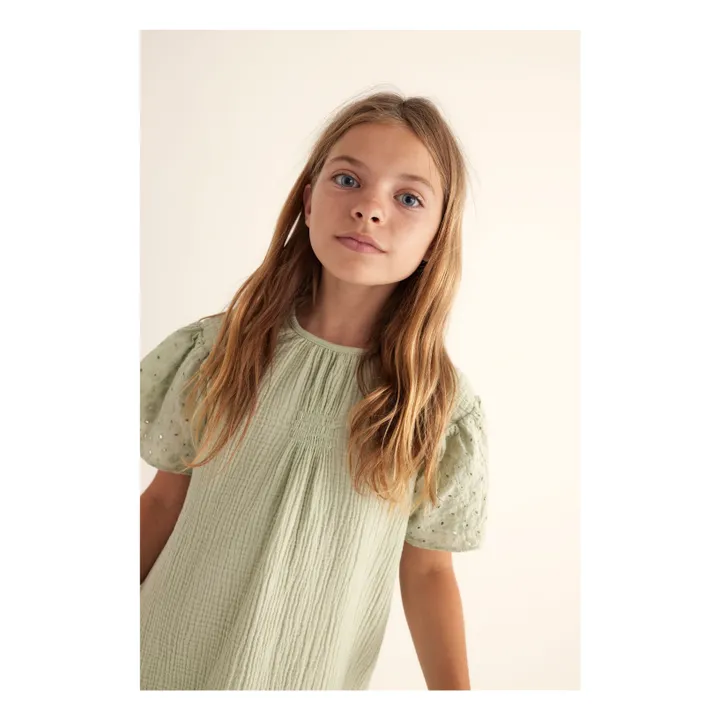 Robe Carla Gaze De Coton | Vert pâle- Image produit n°2
