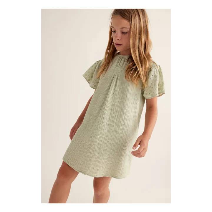 Robe Carla Gaze De Coton | Vert pâle- Image produit n°1