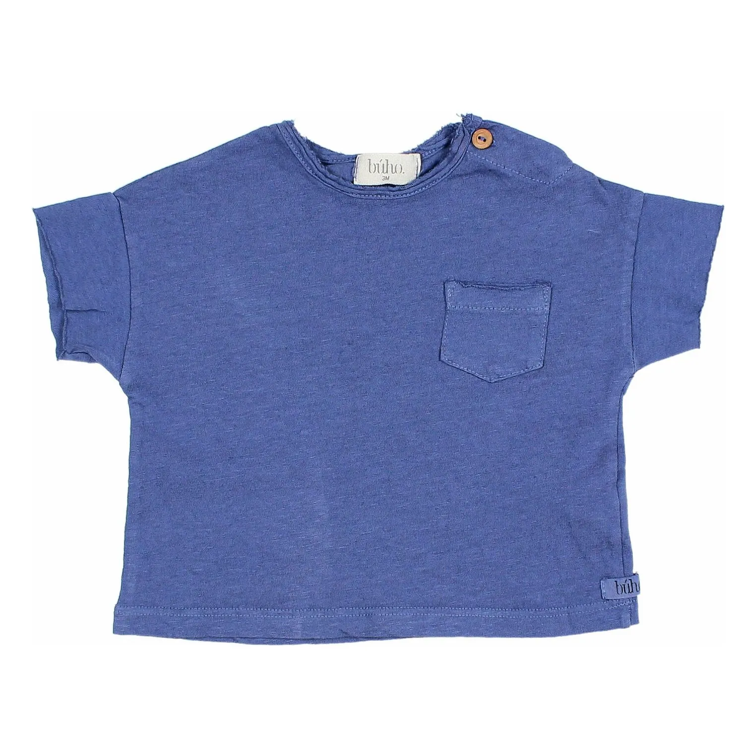 Búho Indigo Blue Short-Sleeved Linen T-Shirt