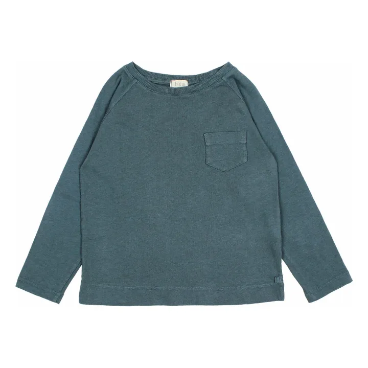 T-shirt Manches Longues Poche Lin | Bleu canard- Image produit n°0