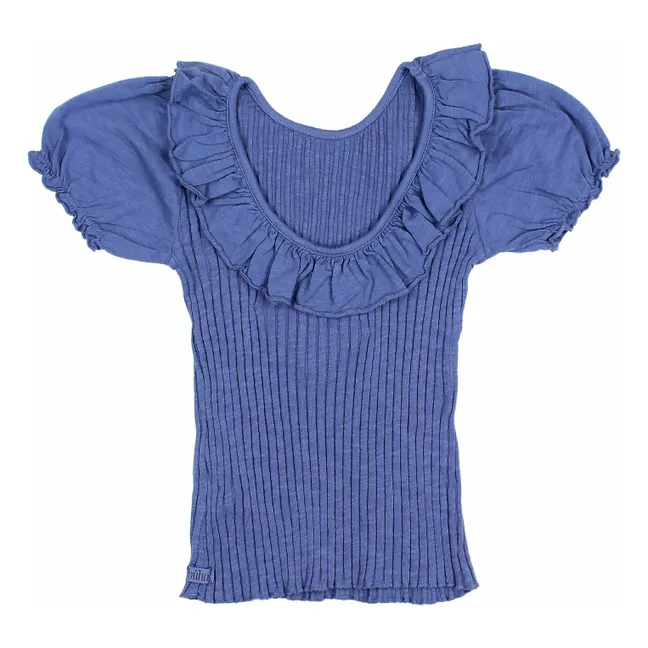 Camiseta con volantes de algodón orgánico | Azul índigo