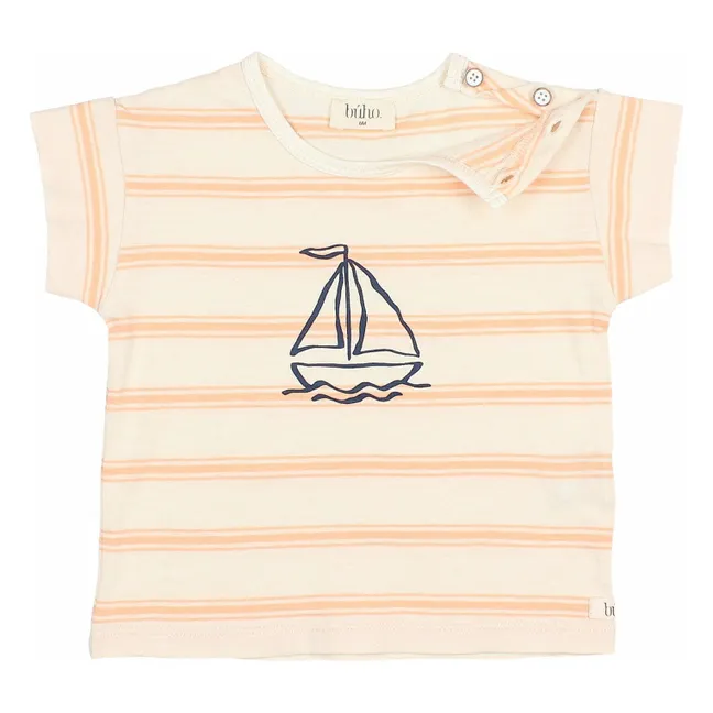 Stripes Baby Organic Cotton T-shirt | Apricot