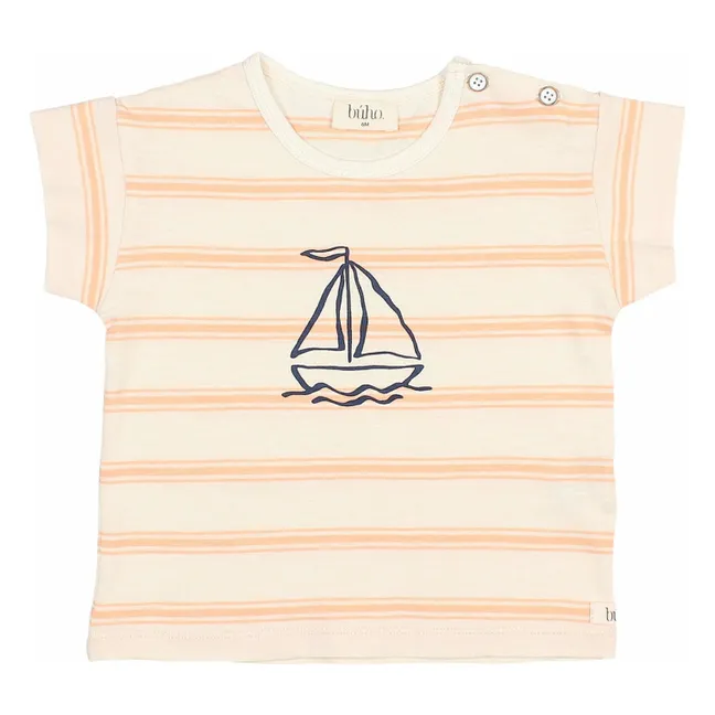 T-Shirt mit Streifen, Baby, aus Bio-Baumwolle | Apricot