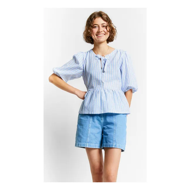 Bluse Streifen 3/4 Ärmel Sweet | Hellblau