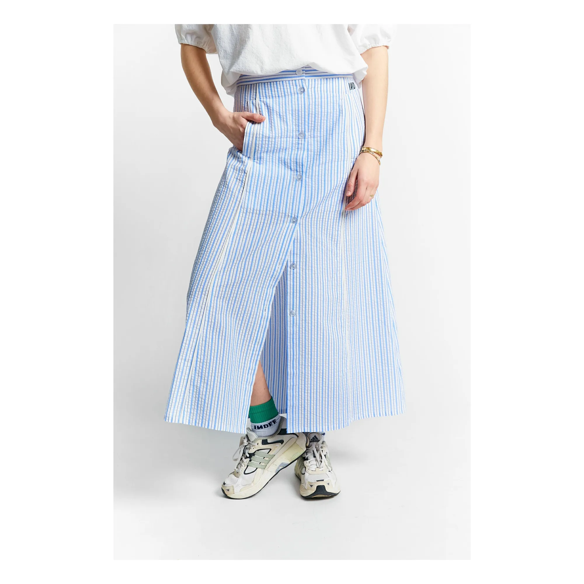 Indee Light Blue Supreme Mid-Long Stripe Skirt