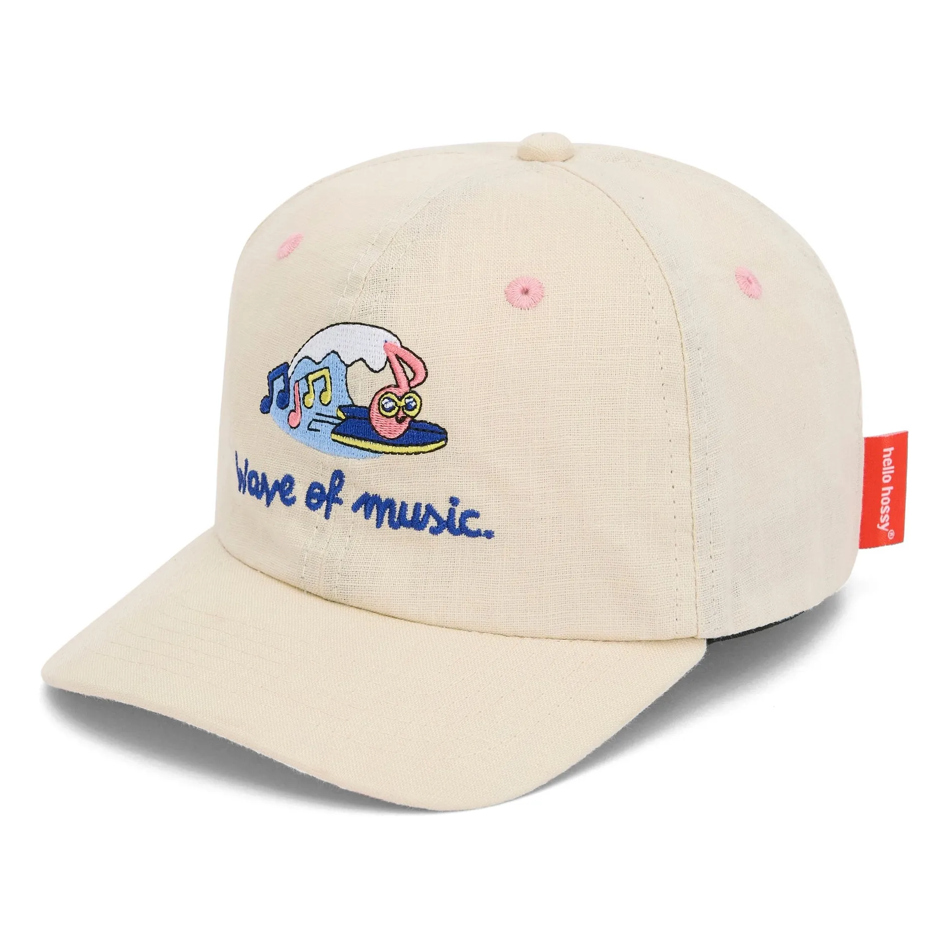 Hello Hossy Cream Wave Linen Curved Visor Cap