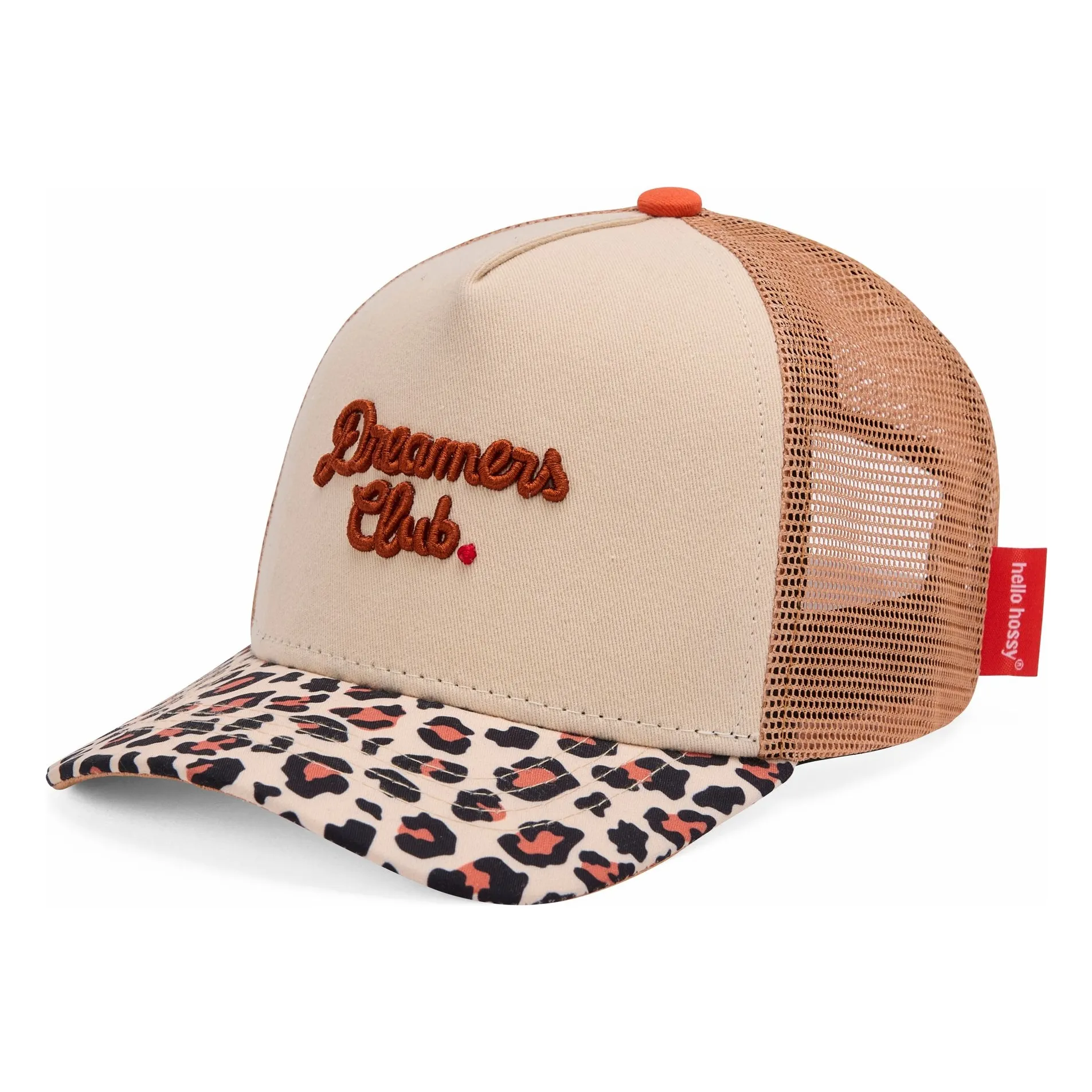 Hello Hossy Beige Trucker Leopard Curved Visor Cap