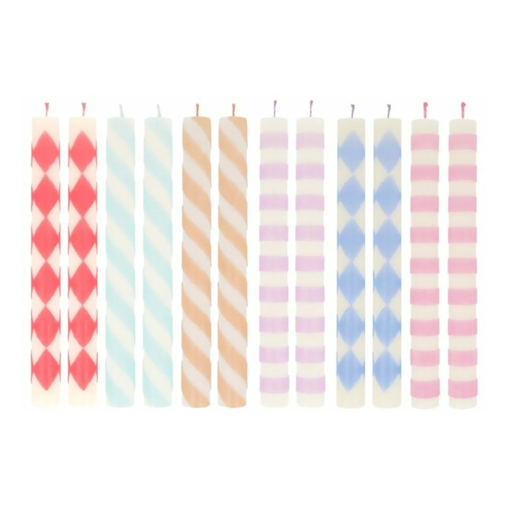 Meri Meri Multicoloured Patterned Candles - Set Of 12