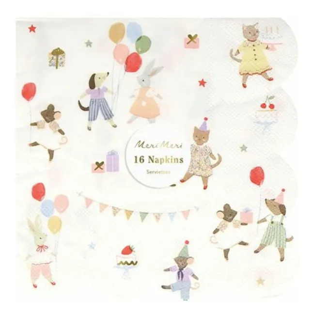 Serviettes en papier d'anniversaire Animal Friends - Set de 16