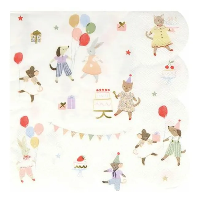 Serviettes en papier d'anniversaire Animal Friends - Set de 16