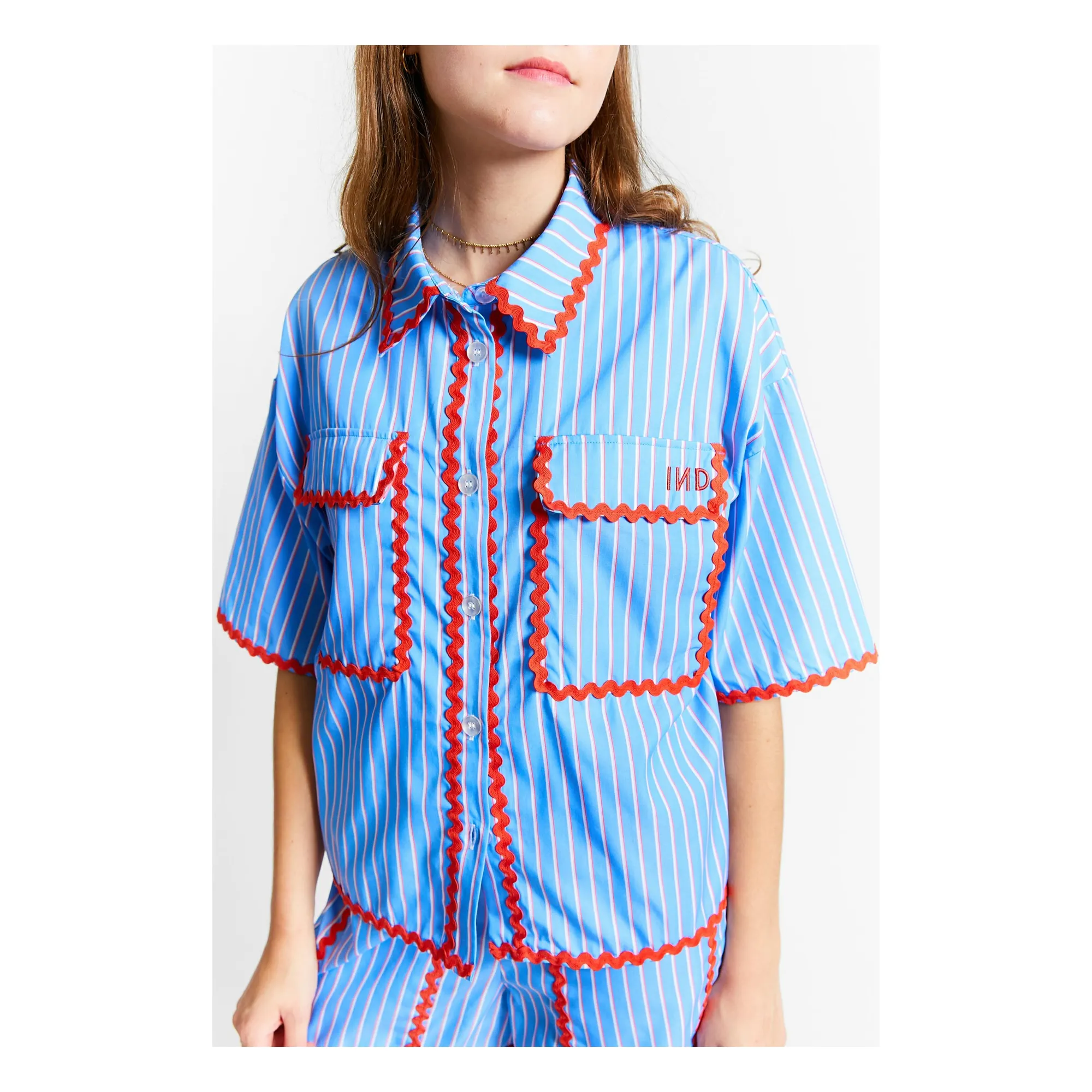 Indee Blue Suraya Contrast Edge Stripe Shirt