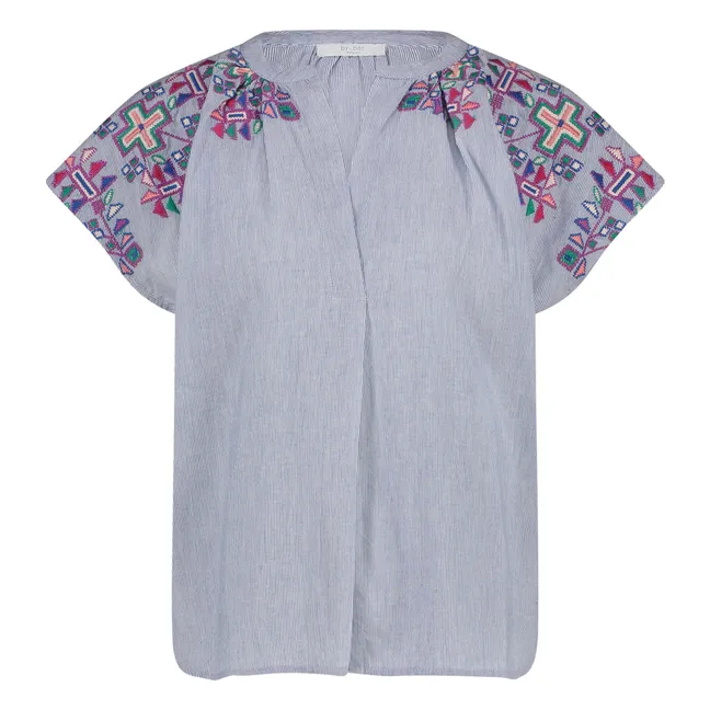 Bluse Amie mit gestickten Streifen | Grau