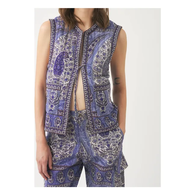 Tajar Cotton Voile Quilted Sleeveless Jacket | Blue