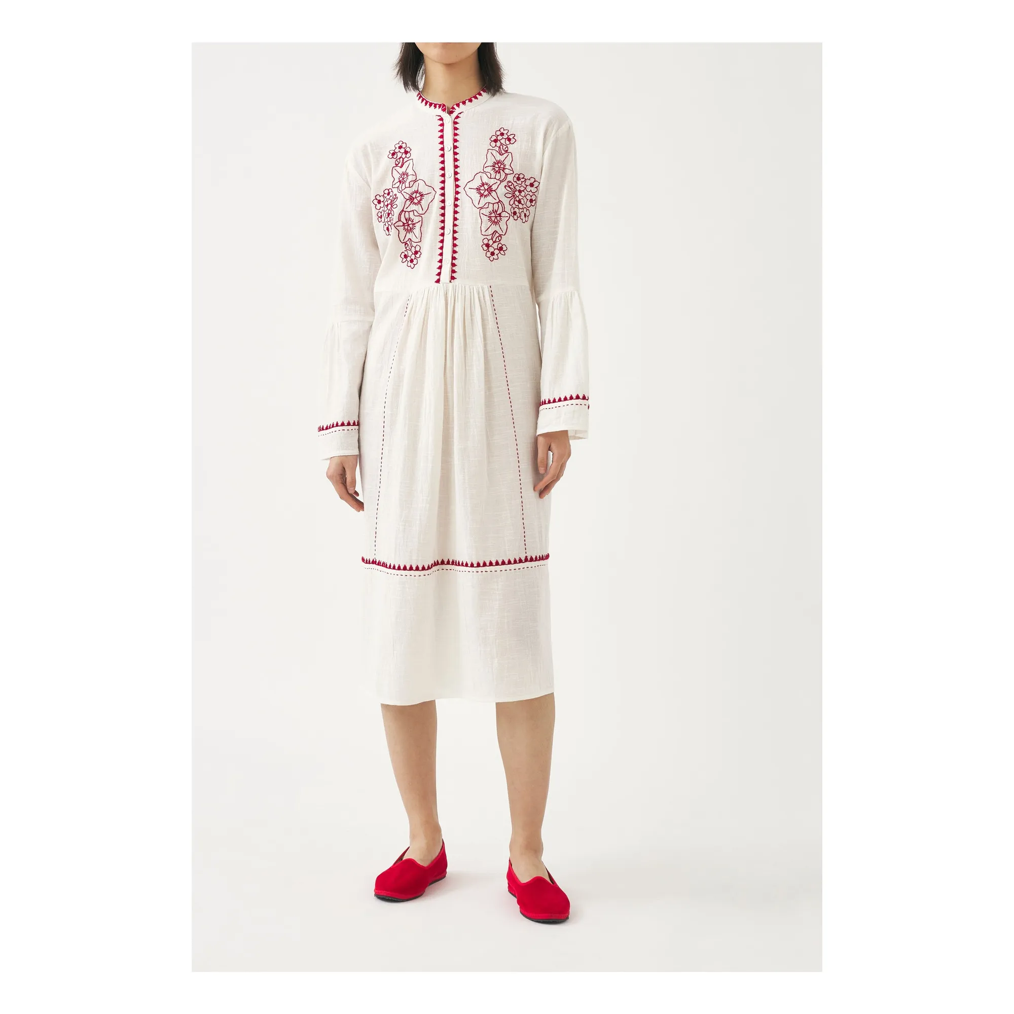Antik Batik Cream Cindy Embroidered Linen And Cotton Dress