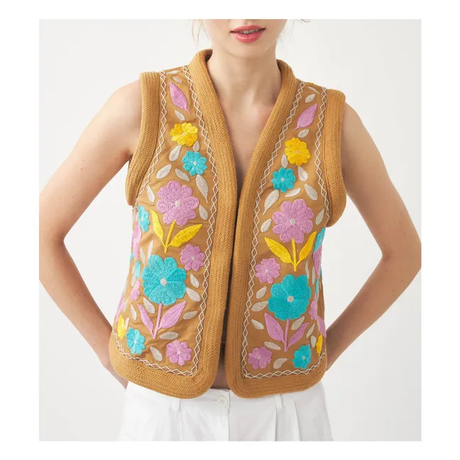 Tady Embroidered Sleeveless Jacket | Camel