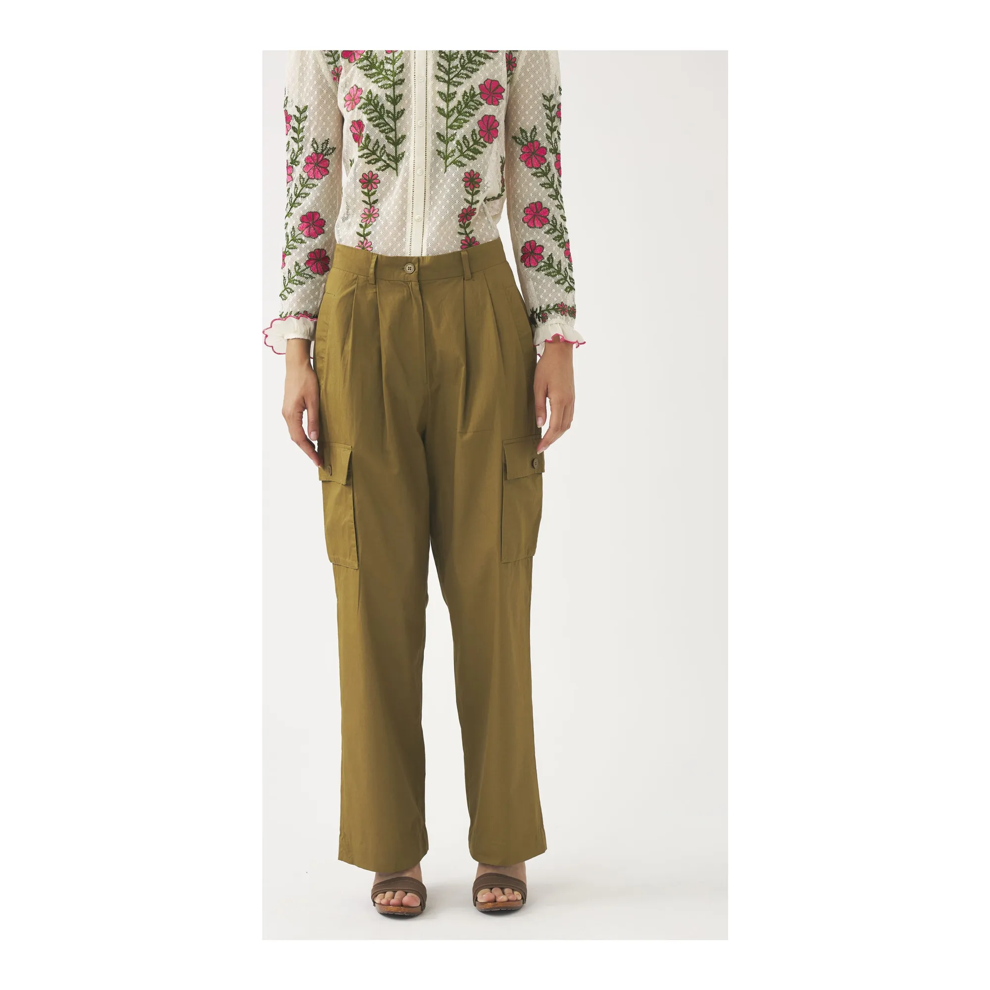Antik Batik Khaki Cargo Bottom Pants Cotton Poplin