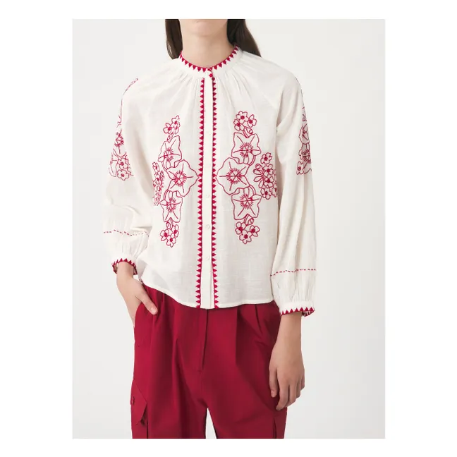 Cindy Embroidered Linen and Cotton Blouse | Cream