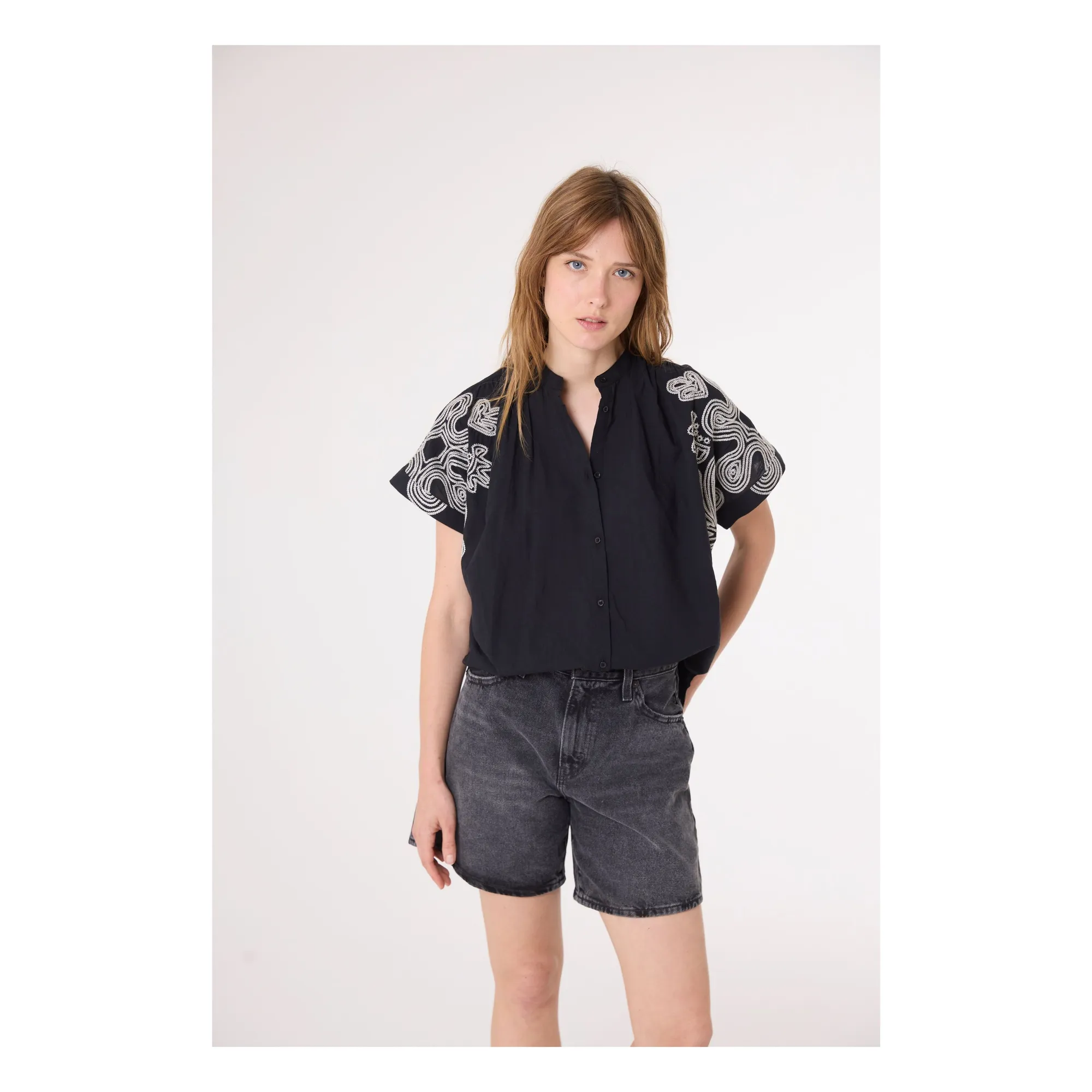 Sacrécoeur Black Maya Dune Embroidered Blouse