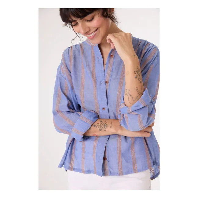 Bluse Ella Metallic-Streifen | Blau