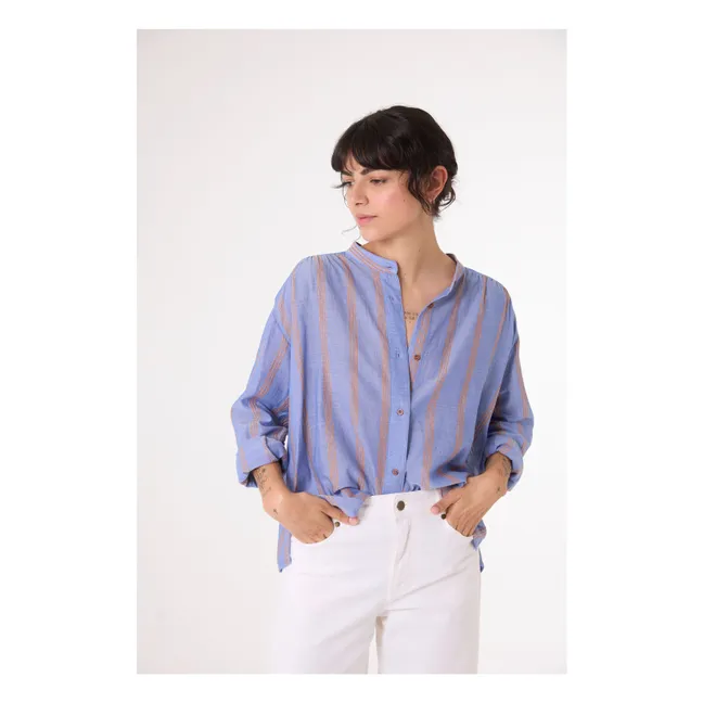 Bluse Ella Metallic-Streifen | Blau